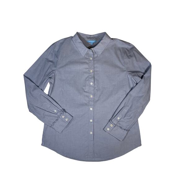 Draper James Blue Button Down Shirt Sz 6 Stretch Cotton Long Sleeve Classic Top - Picture 1 of 10